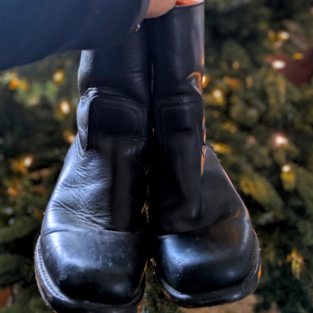 FRYE Campus Short Leather Square Toe Black Boots 8.5 Vintage